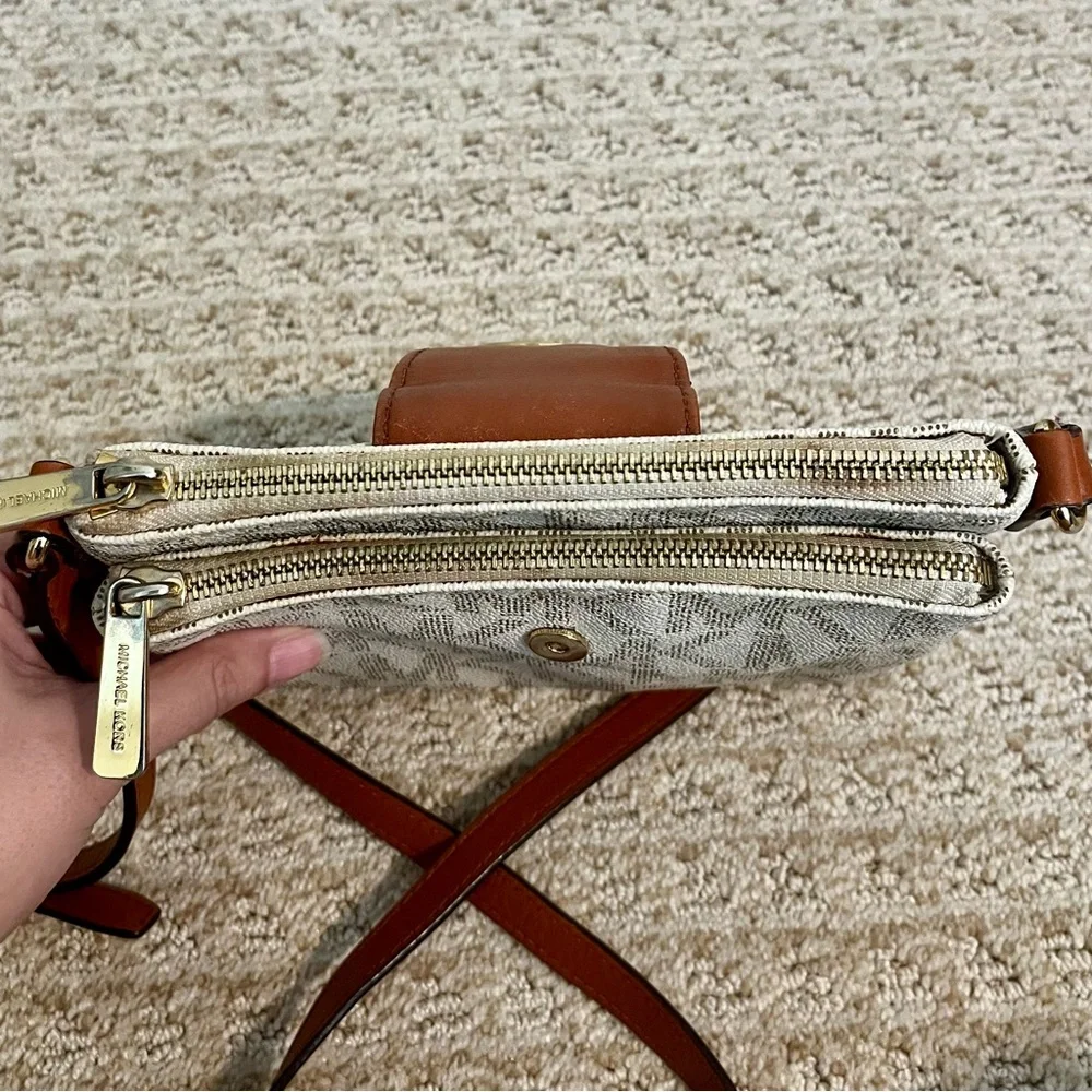 MICHAEL KORS Fulton Small White Saffiano Leather Crossbody Purse MK monogram - Picture 9 of 16